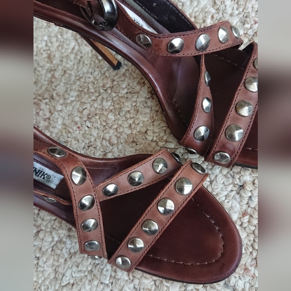 Manolo Blahnik ningia rich Brown Studded Strappy Pump sandals size 37 - Picture 8 of 15